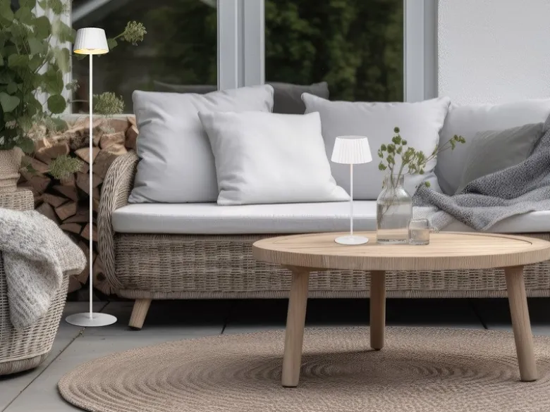 SET: Kleine Akku Stehlampe 123cm & Tischlampe 39cm für Outdoor kabellos Weiß