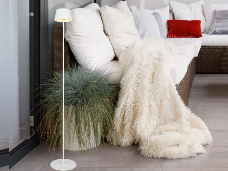 SET: Kleine Akku Stehlampe 123cm & Tischlampe 39cm für Outdoor kabellos Weiß