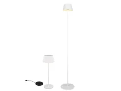 SET: Kleine Akku Stehlampe 123cm & Tischlampe 39cm für Outdoor kabellos Weiß