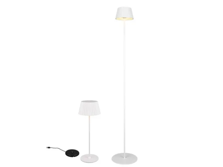 SET: Kleine Akku Stehlampe 123cm & Tischlampe 39cm für Outdoor kabellos Weiß
