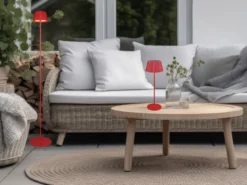 SET: Kleine Akku Stehlampe 123cm & Tischlampe 39cm für Outdoor kabellos Rot