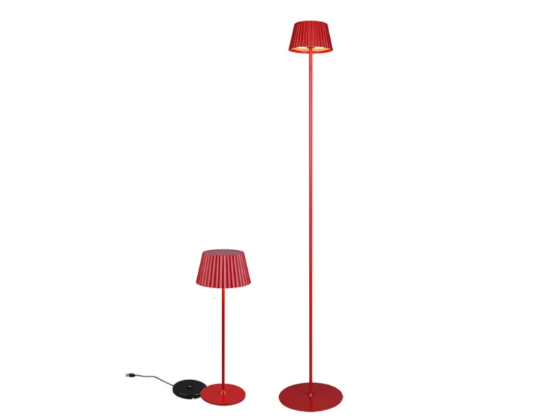 SET: Kleine Akku Stehlampe 123cm & Tischlampe 39cm für Outdoor kabellos Rot