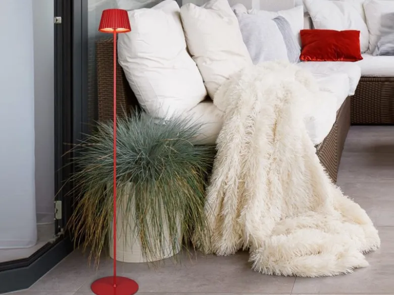 SET: Kleine Akku Stehlampe 123cm & Tischlampe 39cm für Outdoor kabellos Rot