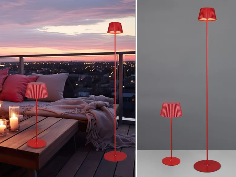 SET: Kleine Akku Stehlampe 123cm & Tischlampe 39cm für Outdoor kabellos Rot