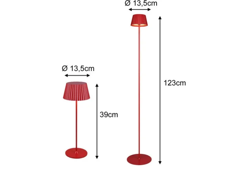 SET: Kleine Akku Stehlampe 123cm & Tischlampe 39cm für Outdoor kabellos Rot
