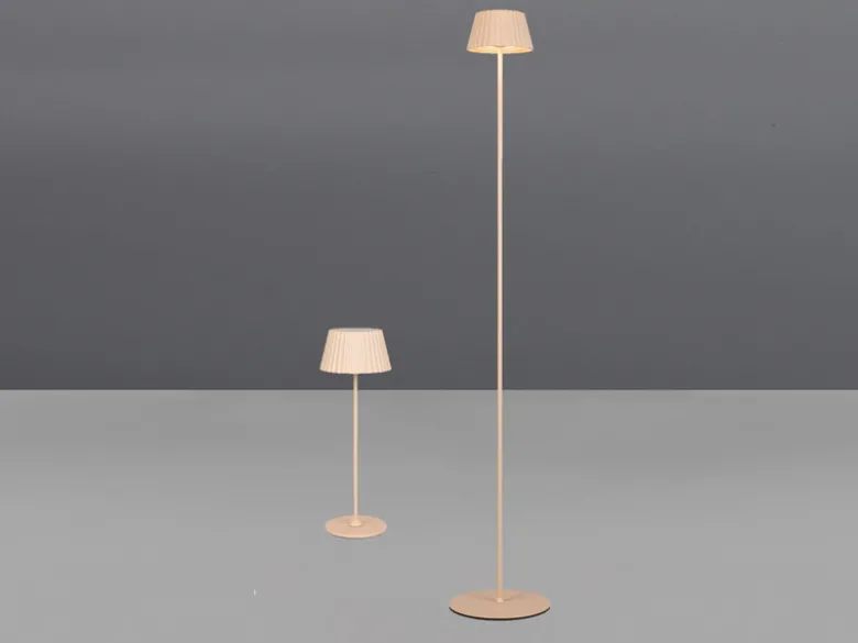 SET: Kleine Akku Stehlampe 123cm & Tischlampe 39cm für Outdoor kabellos Beige