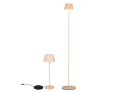 SET: Kleine Akku Stehlampe 123cm & Tischlampe 39cm für Outdoor kabellos Beige