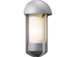 Silberne Aluminium Wandleuchte TYR, E27, opales Acryglas, IP23