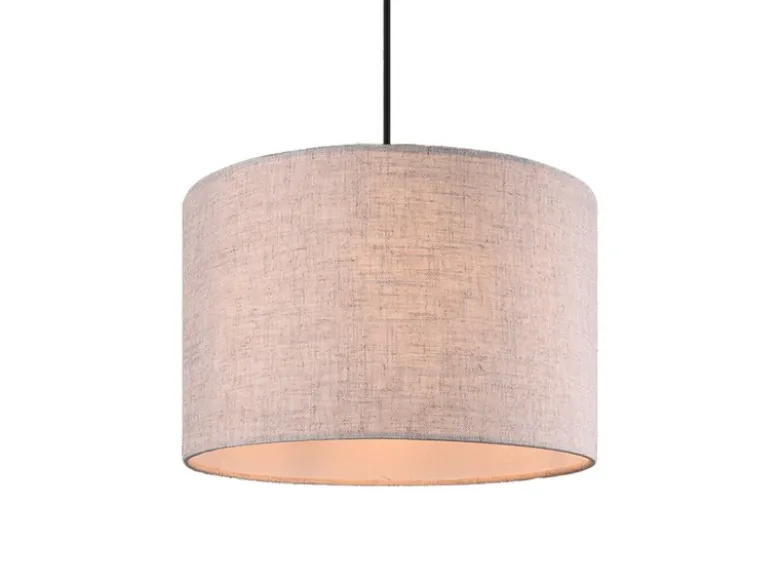Skandinavische LED Pendelleuchte mit beigem Stoffschirm und Naturholz, Ø 35cm