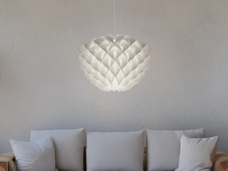 Skandinavische Pendelleuchte TILIA 1-flammig, Lampenschirm Weiß, Ø 40cm