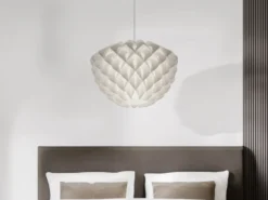 Skandinavische Pendelleuchte TILIA 1-flammig, Lampenschirm Weiß, Ø 40cm