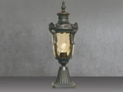Sockel Laterne PHILADELPHIA Jugendstil mit Amberglas, Höhe 54cm