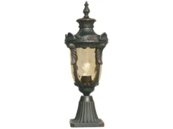 Sockel Laterne PHILADELPHIA Jugendstil mit Amberglas, Höhe 54cm
