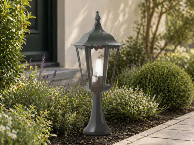 Sockelleuchte aus Aluminium Grün, antike E27 Gartenlaterne, Höhe 55cm
