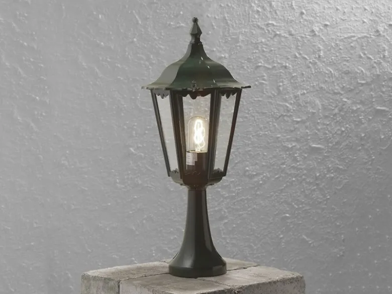Sockelleuchte aus Aluminium Grün, antike E27 Gartenlaterne, Höhe 55cm
