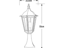 Sockelleuchte aus Aluminium Schwarz, antike E27 Gartenlaterne, Höhe 55cm
