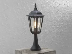 Sockelleuchte aus Aluminium Schwarz, antike E27 Gartenlaterne, Höhe 55cm