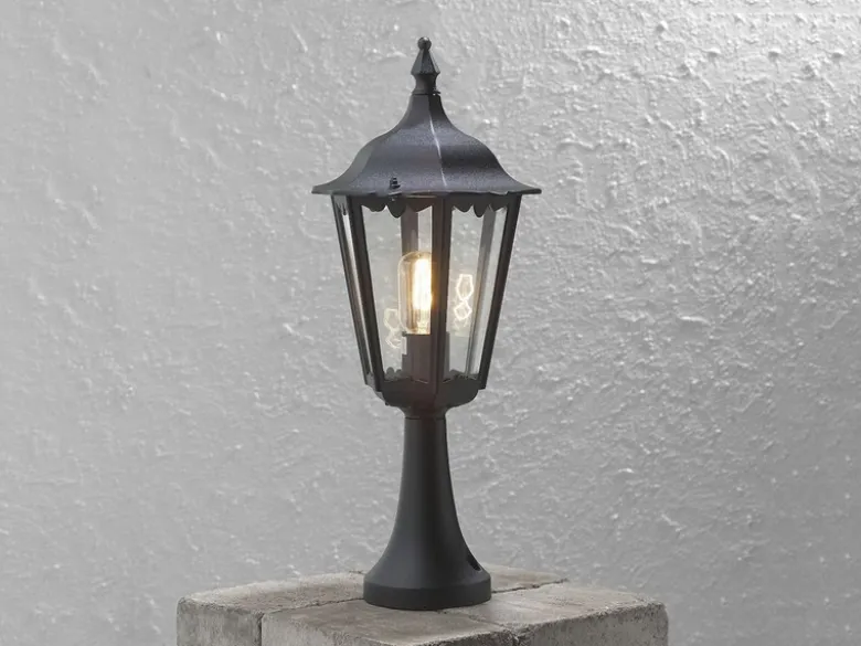 Sockelleuchte aus Aluminium Schwarz, antike E27 Gartenlaterne, Höhe 55cm