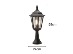 Sockelleuchte aus Aluminium Schwarz, antike E27 Gartenlaterne, Höhe 55cm