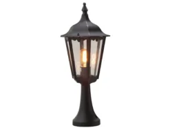 Sockelleuchte aus Aluminium Schwarz, antike E27 Gartenlaterne, Höhe 55cm