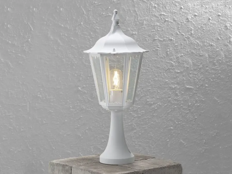 Sockelleuchte aus Aluminium Weiß, antike E27 Gartenlaterne, Höhe 55cm