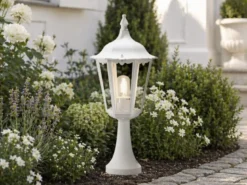 Sockelleuchte aus Aluminium Weiß, antike E27 Gartenlaterne, Höhe 55cm