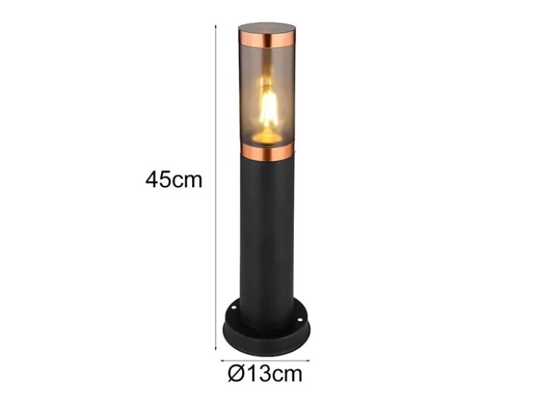 Sockelleuchte BOSTON aus Edelstahl in Schwarz & Kupfer, Höhe 45cm