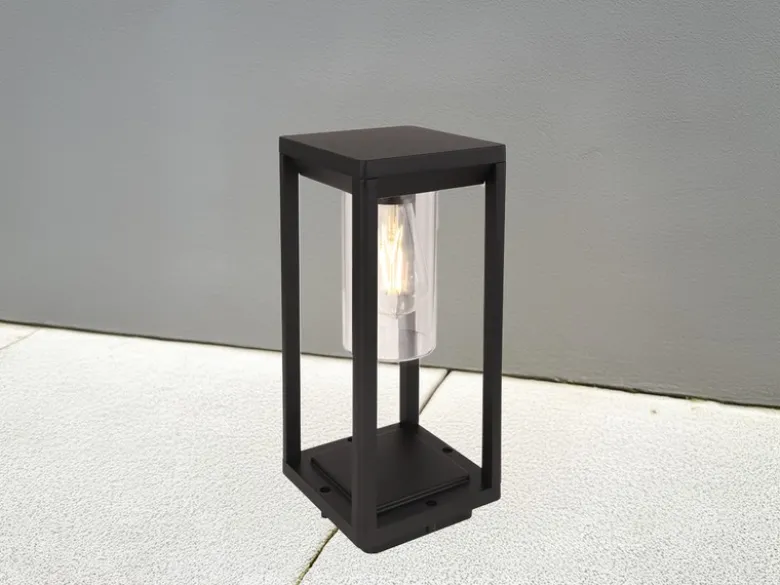 Sockelleuchte CANDELA Laterne aus Druckguss Aluminium in Schwarz, H: 35cm