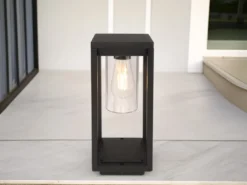 Sockelleuchte CANDELA Laterne aus Druckguss Aluminium in Schwarz, H: 35cm