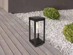 Sockelleuchte CANDELA Laterne aus Druckguss Aluminium in Schwarz, H: 35cm