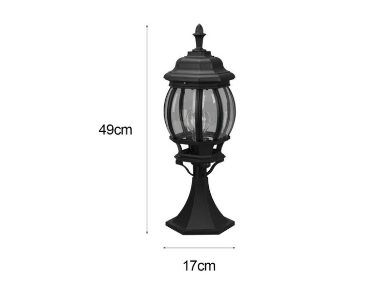 Sockelleuchte ELVO nostalgische Laterne Aluminium Schwarz, Höhe 49cm