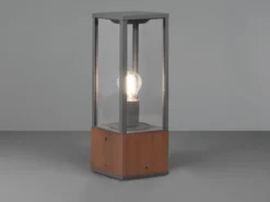 Sockelleuchte GARONNE aus Naturholz mit Aluminium in Anthrazit, Höhe 40cm