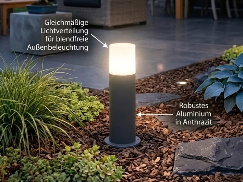 Sockelleuchte HOOSIC aus Aluminium in Anthrazit E27, Höhe 30cm