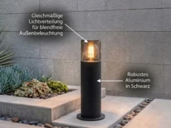 Sockelleuchte HOOSIC aus Aluminium Schwarz & Rauchfarbig E27, Höhe 30cm
