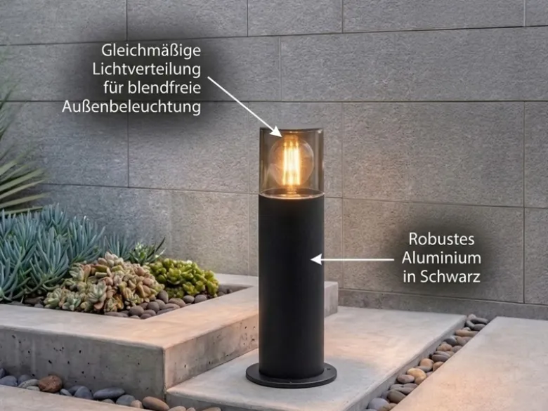 Sockelleuchte HOOSIC aus Aluminium Schwarz & Rauchfarbig E27, Höhe 30cm