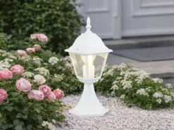Sockelleuchte LIVENZA nostalgische Gartenlaterne, Aluminium Weiß, Höhe 39cm