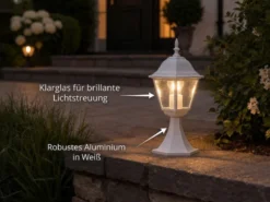 Sockelleuchte LIVENZA nostalgische Gartenlaterne, Aluminium Weiß, Höhe 39cm