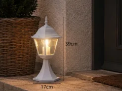 Sockelleuchte LIVENZA nostalgische Gartenlaterne, Aluminium Weiß, Höhe 39cm