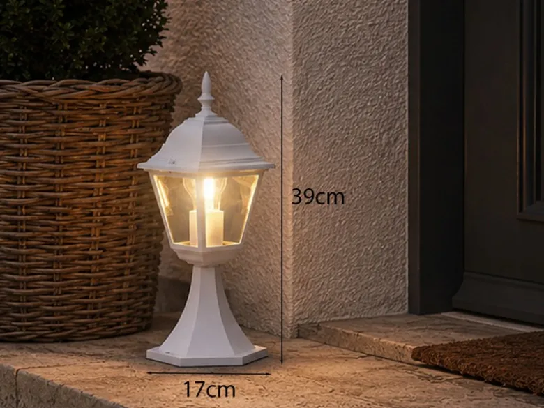 Sockelleuchte LIVENZA nostalgische Gartenlaterne, Aluminium Weiß, Höhe 39cm