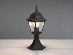 Sockelleuchte LIVENZA nostalgische Laterne, Aluminium Schwarz, Höhe 39cm