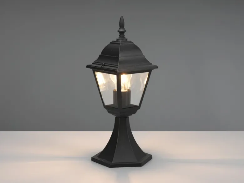 Sockelleuchte LIVENZA nostalgische Laterne, Aluminium Schwarz, Höhe 39cm