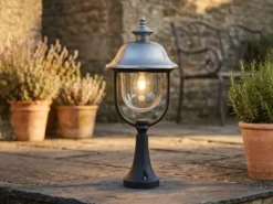 Sockelleuchte PARMA Außen Laterne im Landhausstil Schwarz-Silber, Höhe 54cm