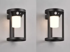 Solar Außenwandleuchte 2er SET mit Bewegungsmelder & Dauerlicht, Höhe 20cm