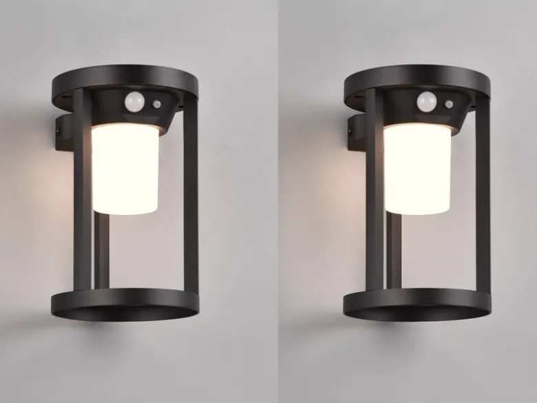 Solar Außenwandleuchte 2er SET mit Bewegungsmelder & Dauerlicht, Höhe 20cm