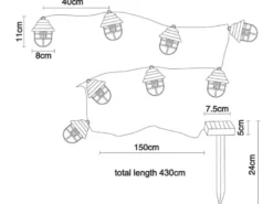 Solarbetriebene LED Outdoor Lichterkette mit 8 Laternen, Länge 4,3 Meter
