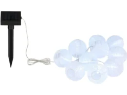 Solarbetriebene LED Outdoor Lichterkette mit 10 weißen Lampions, Länge 3 Meter