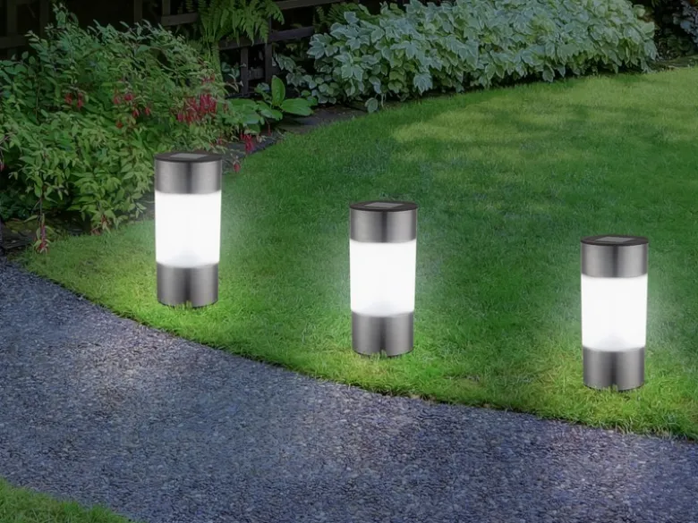 Solar Edelstahl Wegeleuchten im 3er SET - LED Außenbeleuchtung
