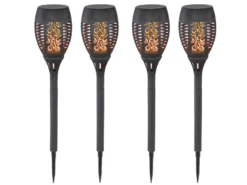 Solarfackeln 4er Set mit Flammeneffekt, Schwarz, Höhe 50cm