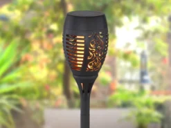 Solarfackeln 2er Set mit Flammeneffekt, Schwarz, Höhe 50cm