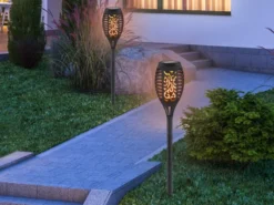 Solarfackeln 2er Set mit Flammeneffekt, Schwarz, Höhe 50cm